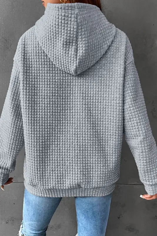 Gray lattice textured hoodie - tops