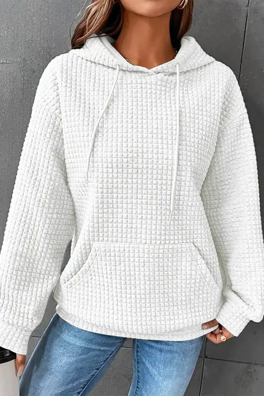 Gray lattice textured hoodie - tops