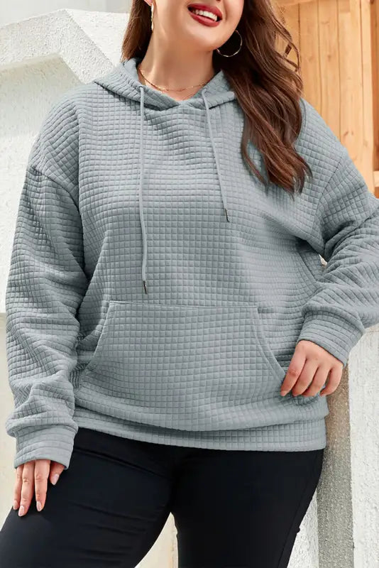 Gray lattice textured hoodie - tops