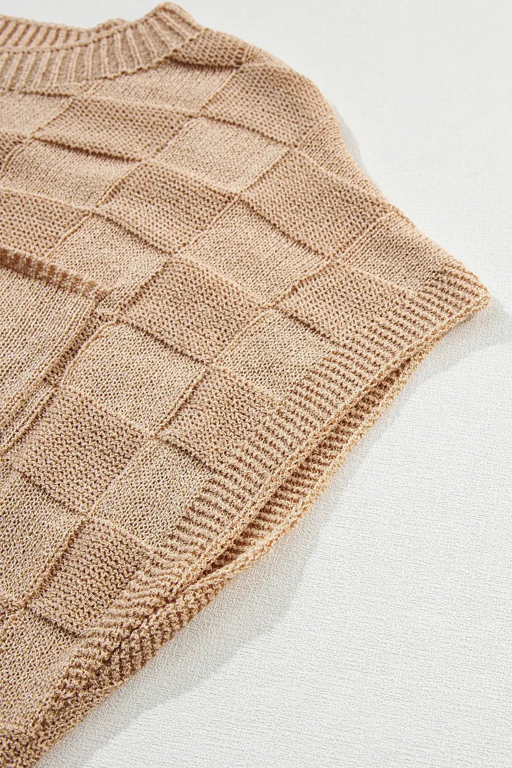 Gray lattice textured knit short sleeve sweater - sweaters & cardigans