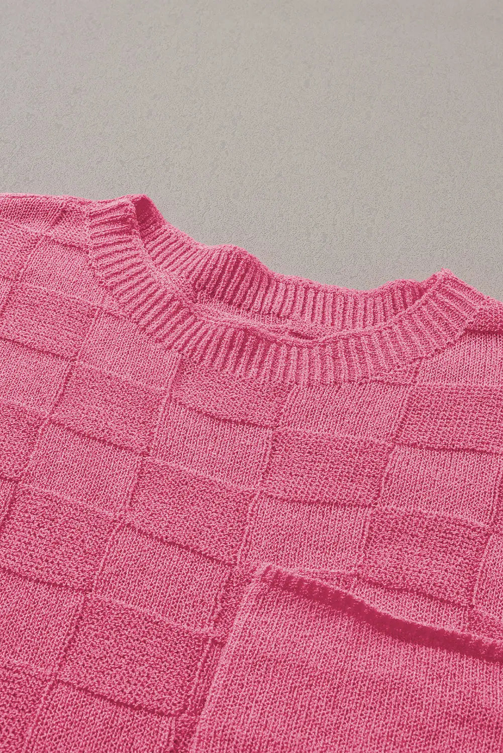 Gray lattice textured knit short sleeve sweater - sweaters & cardigans