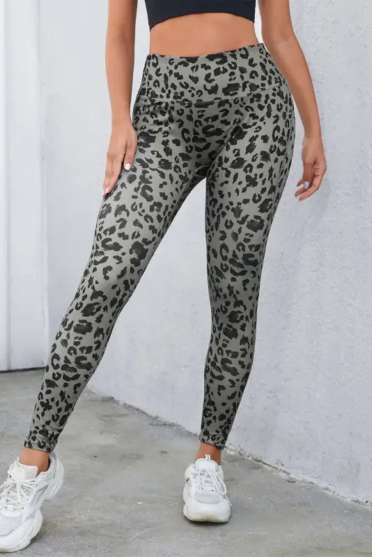 Gray leopard active leggings - s / 85% polyester + 15% elastane