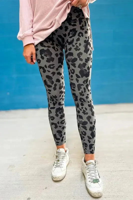 Gray Leopard Active Leggings - Fashionfitz
