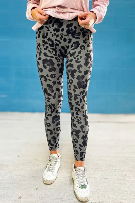 Gray leopard active leggings