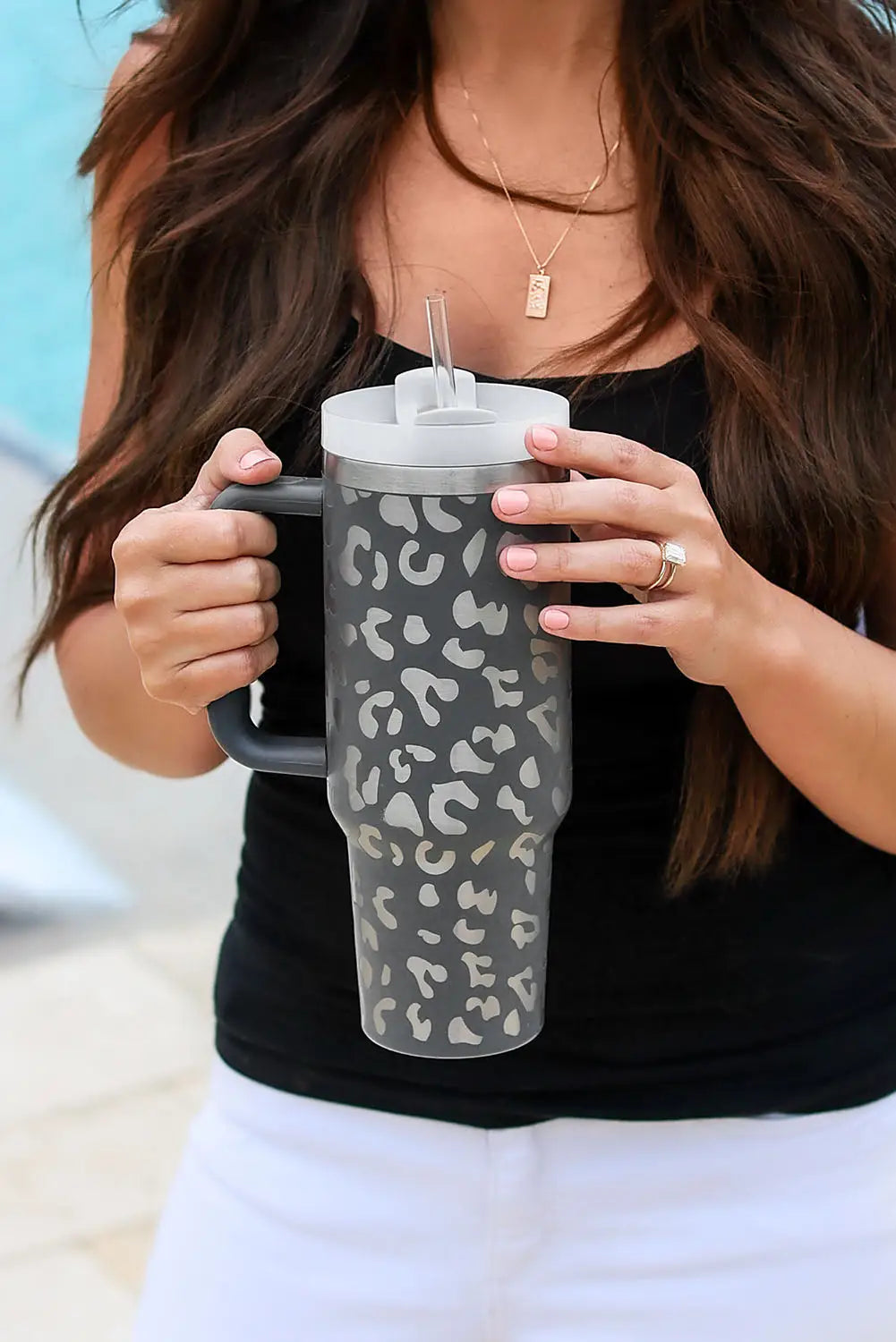 Gray leopard print 40oz stainless steel portable cup