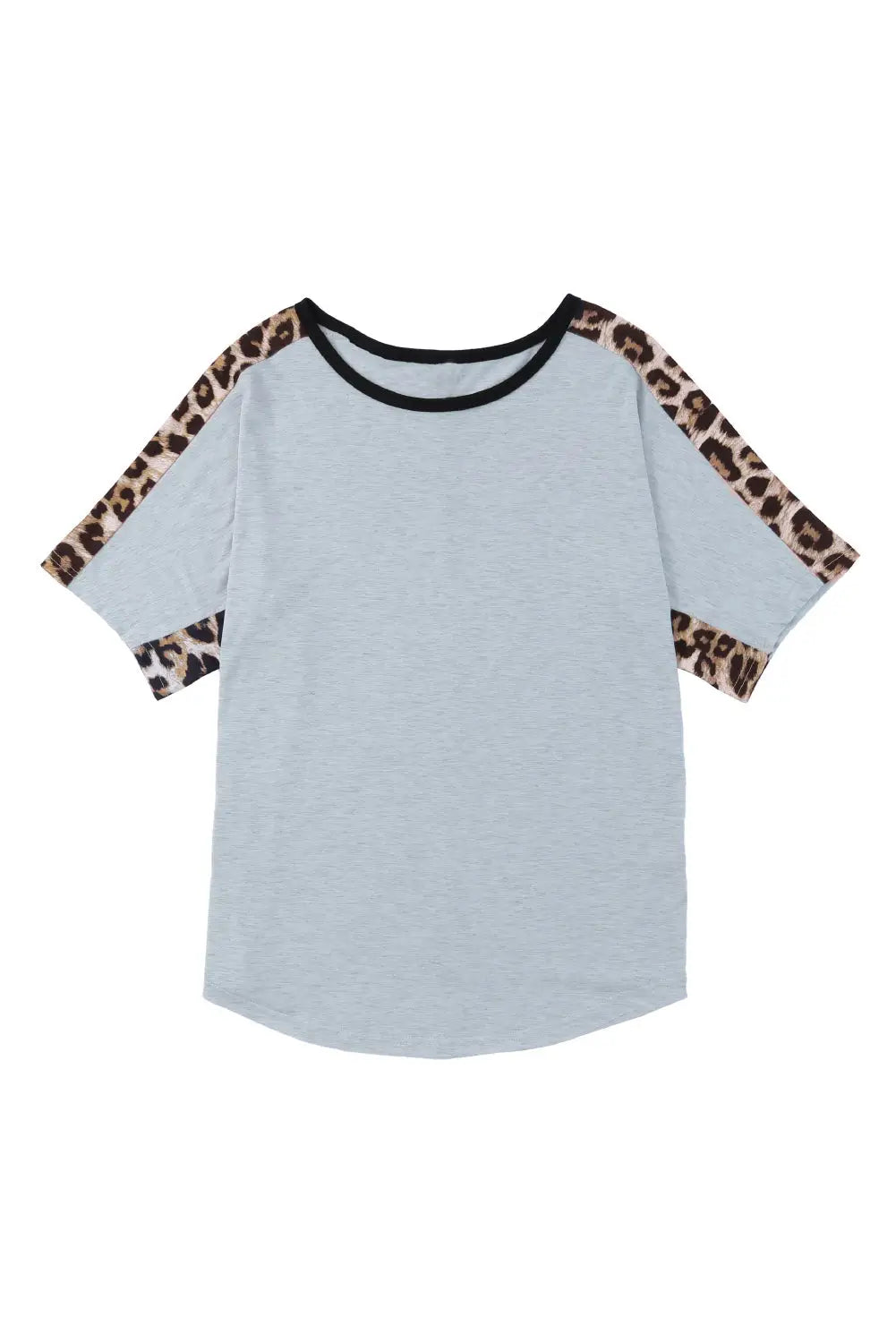 Gray leopard splicing o-neck short sleeve t shirt - t-shirts