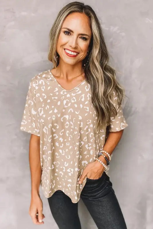 Gray leopard spots print loose t shirt - t-shirts