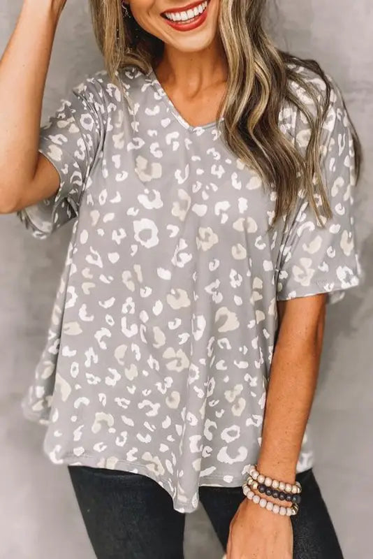 Gray leopard spots print loose t shirt - t-shirts