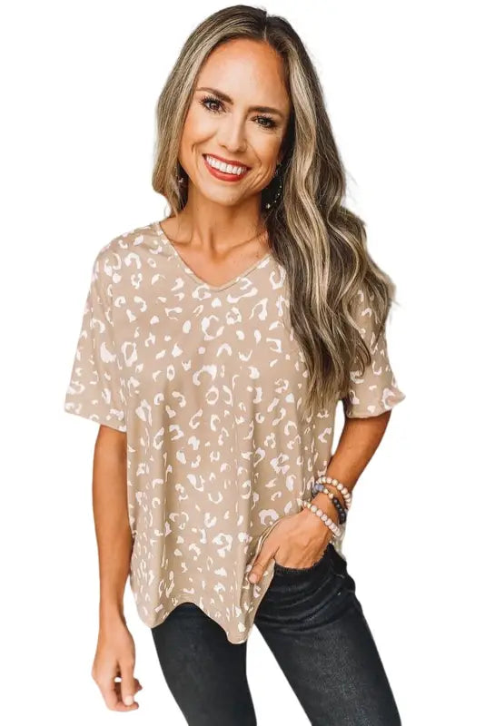 Gray leopard spots print loose t shirt - t-shirts