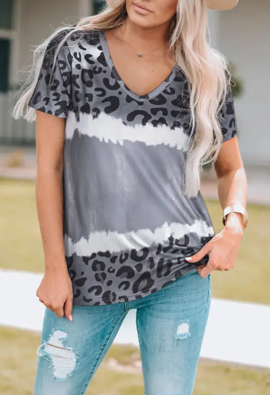 Gray leopard tie dye long sleeve shift dress - dresses