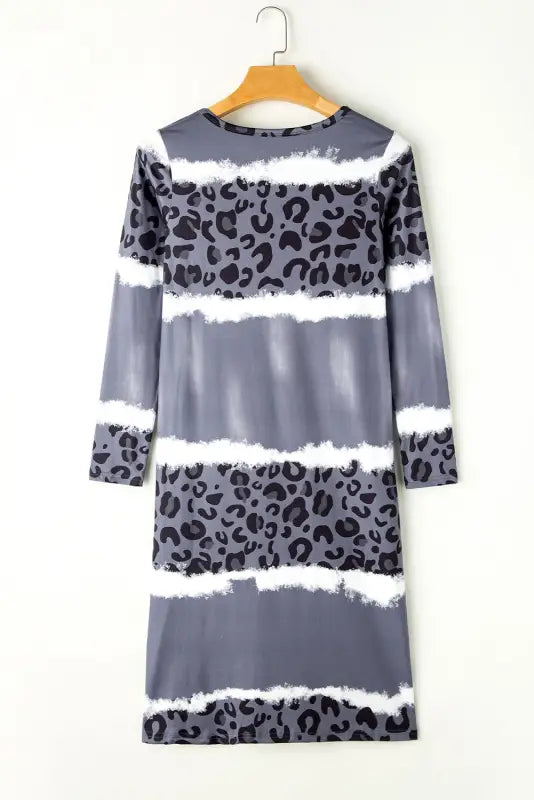 Gray leopard tie dye long sleeve shift dress - dresses