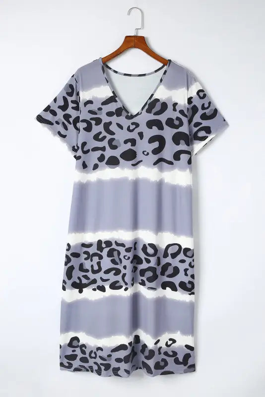 Gray leopard tie dye long sleeve shift dress - dresses