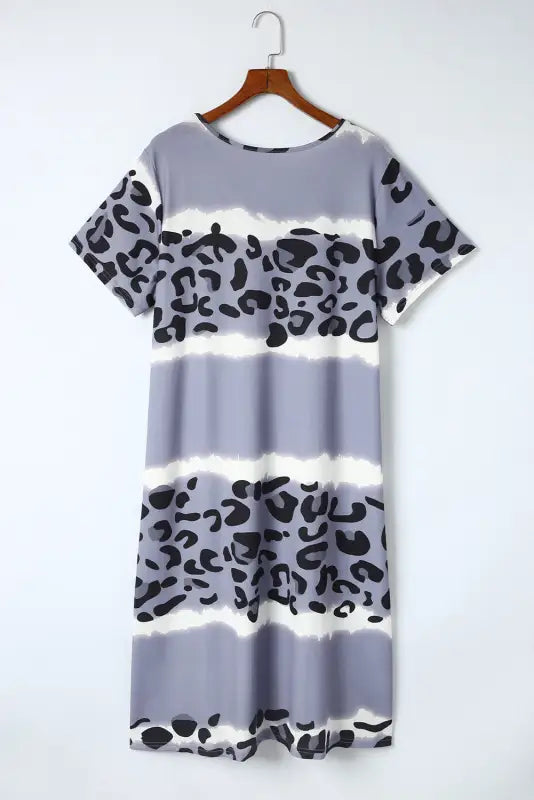 Gray leopard tie dye long sleeve shift dress - dresses