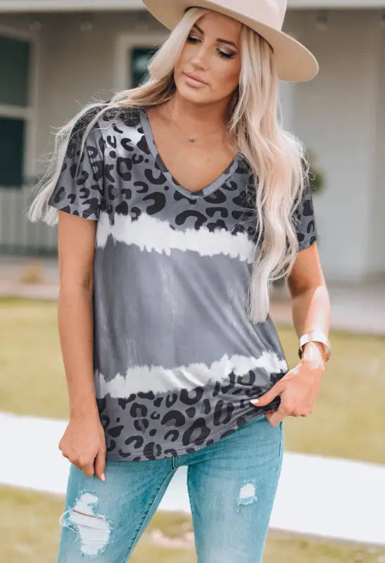 Gray leopard tie dye long sleeve shift dress - dresses