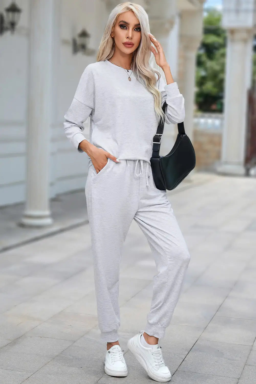 Gray long sleeve pullover and jogger pants lounge set - loungewear