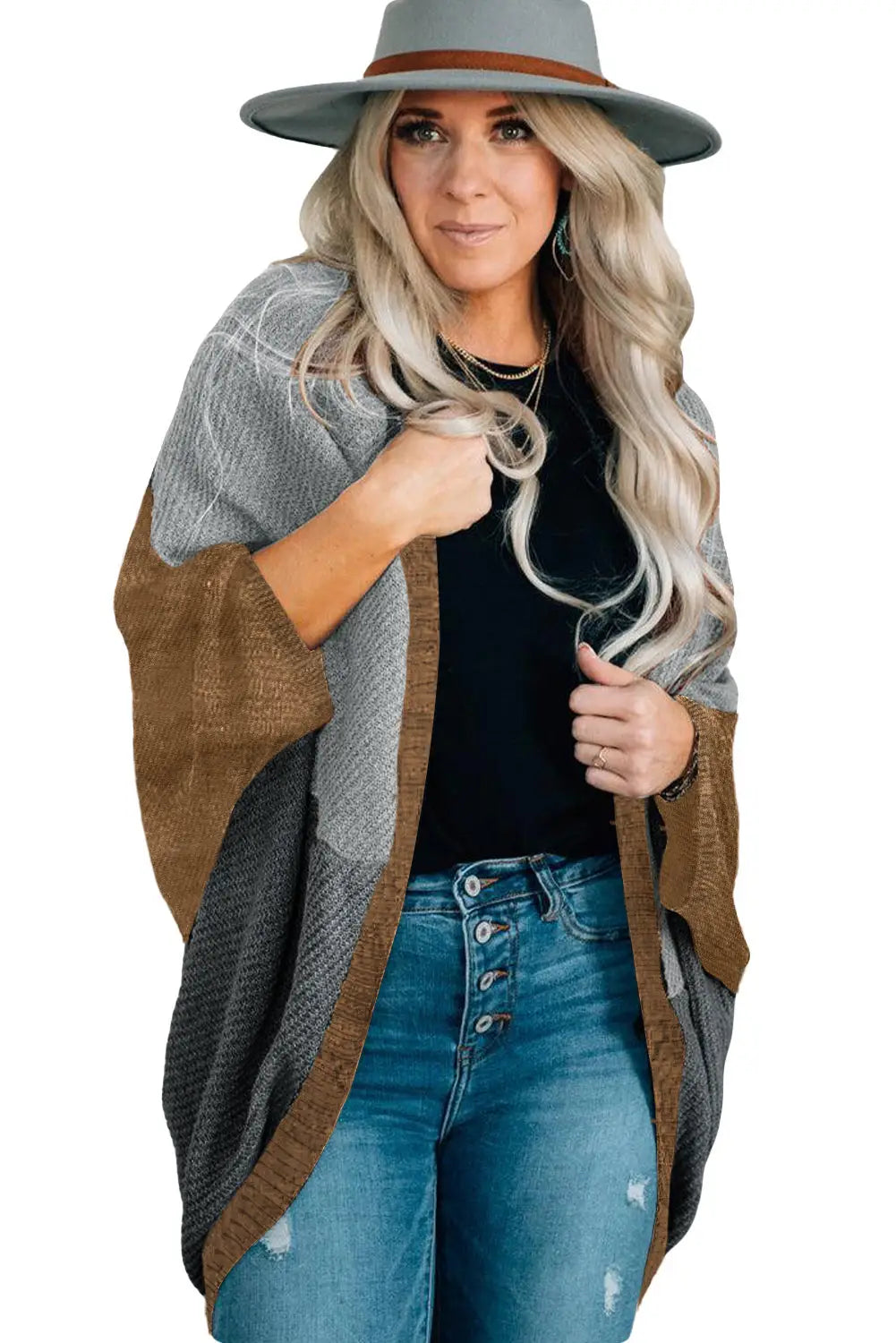 Gray neutral colorblock drapey cardigan - one size / 100% polyester - tops