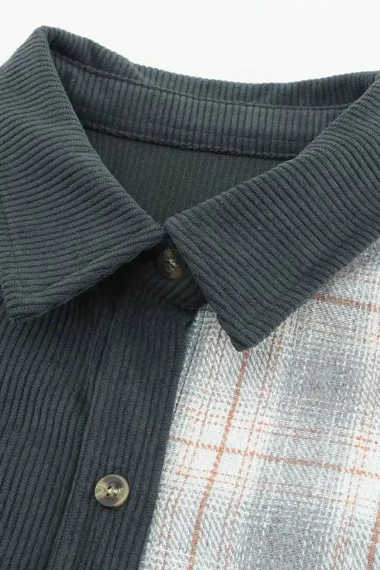 Gray Plaid Oversize Corduroy Shirt - Fashionfitz