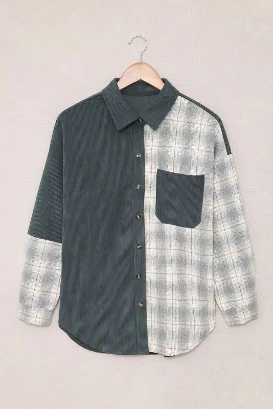 Gray Plaid Oversize Corduroy Shirt - Fashionfitz