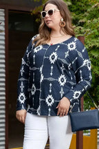 Gray Plus Size Aztec Print Exposed Seam Top - Fashionfitz