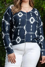 Gray Plus Size Aztec Print Exposed Seam Top - Fashionfitz