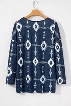 Gray Plus Size Aztec Print Exposed Seam Top - Fashionfitz