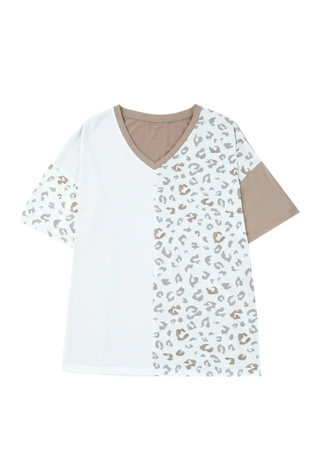 Gray plus size leopard patchwork short sleeve top