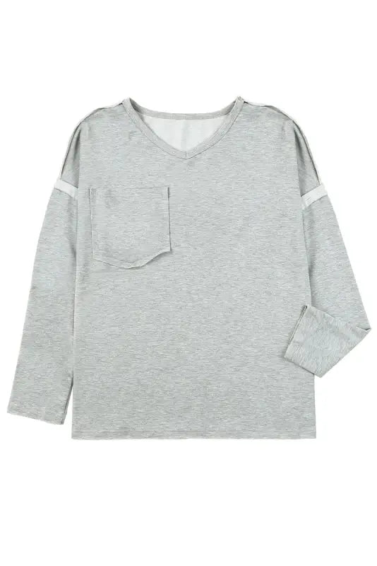 Gray pocketed oversized drop sleeve top - long tops