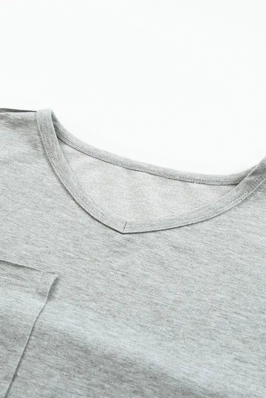 Gray pocketed oversized drop sleeve top - long tops