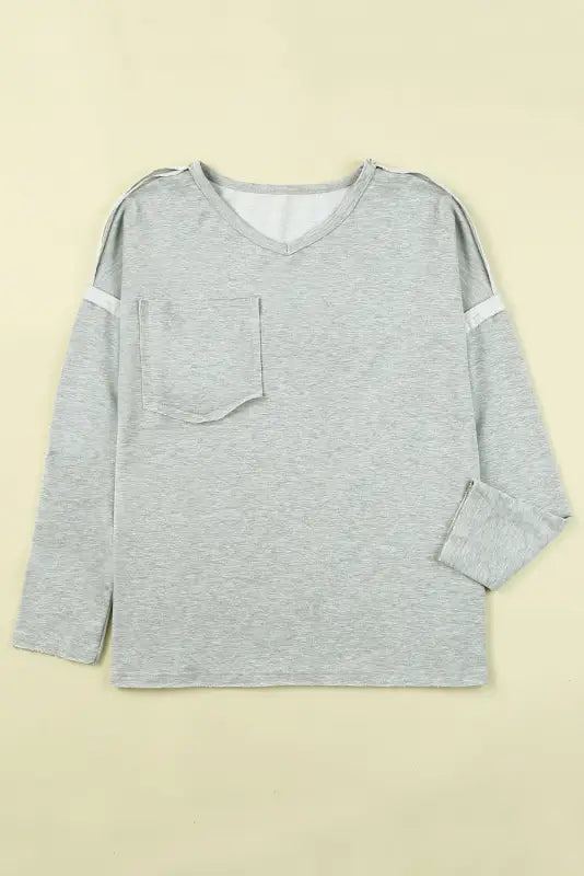 Gray pocketed oversized drop sleeve top - long tops