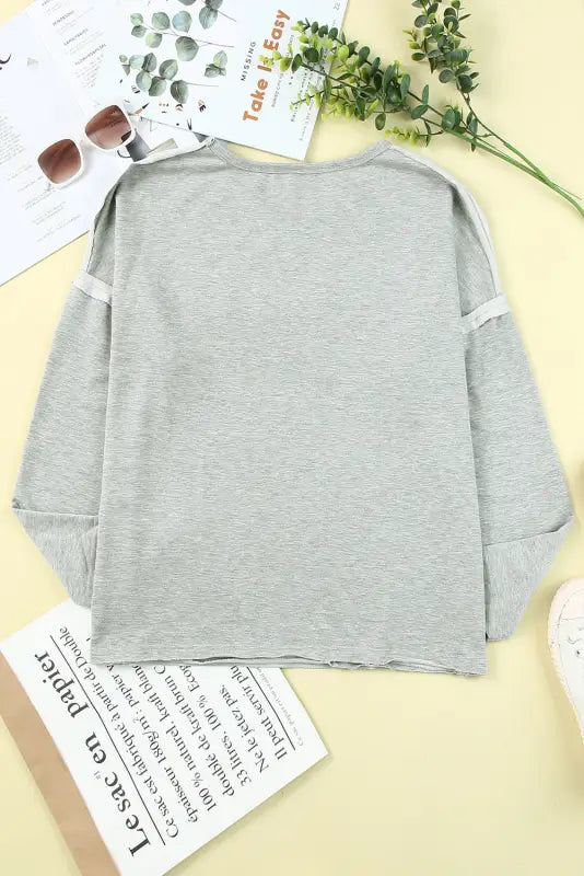 Gray pocketed oversized drop sleeve top - long tops