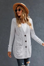 Gray Pockets Buttons Cardigan - Fashionfitz