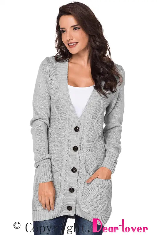 Gray pockets buttons cardigan - cardigans