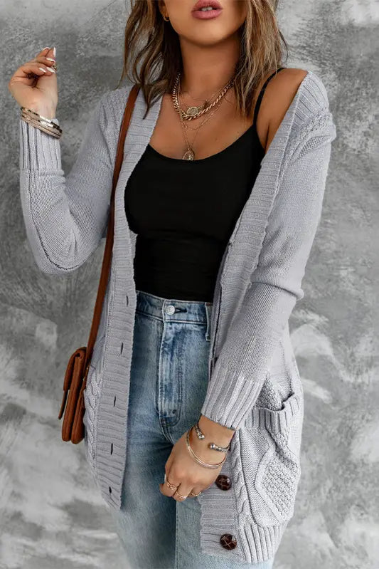 Gray pockets buttons cardigan - s / 100% acrylic - cardigans