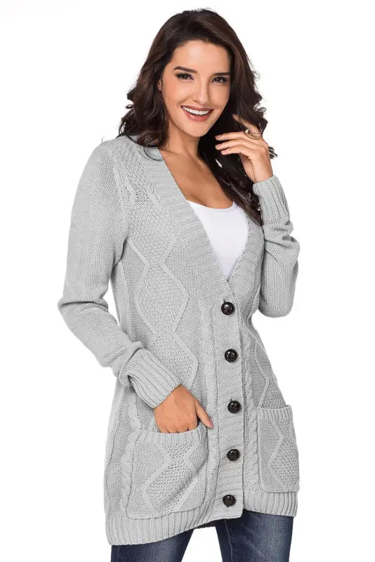 Gray pockets buttons cardigan - cardigans