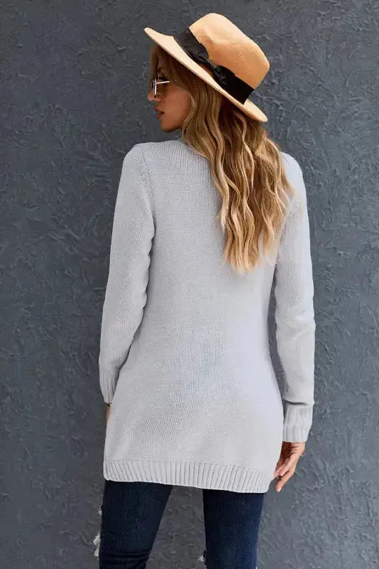 Gray Pockets Buttons Cardigan - Fashionfitz