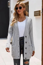 Gray Pockets Buttons Cardigan - Fashionfitz