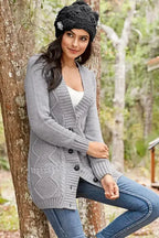 Gray Pockets Buttons Cardigan - Fashionfitz
