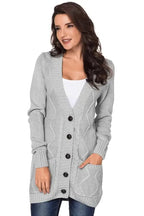 Gray Pockets Buttons Cardigan - Fashionfitz
