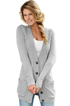 Gray Pockets Buttons Cardigan - Fashionfitz