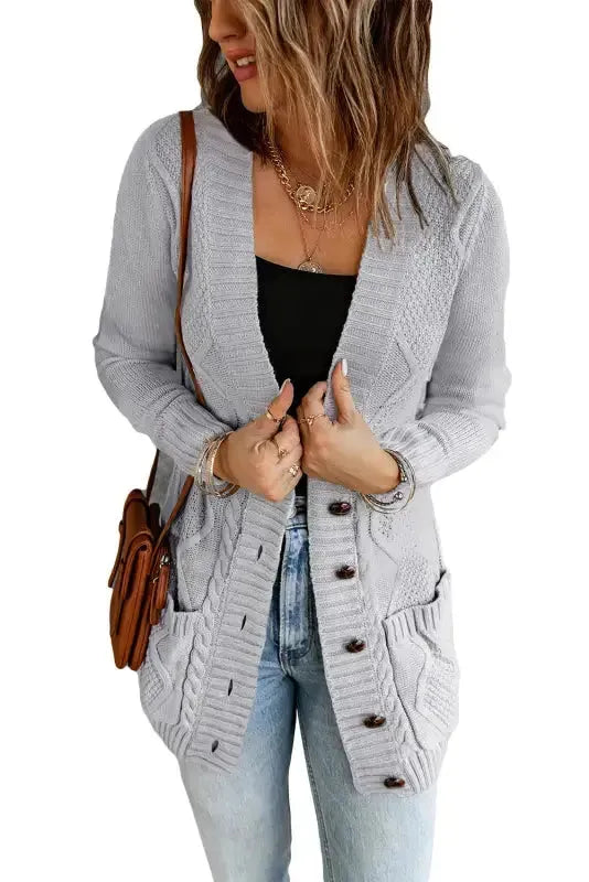 Gray Pockets Buttons Cardigan - Fashionfitz