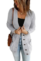 Gray Pockets Buttons Cardigan - Fashionfitz
