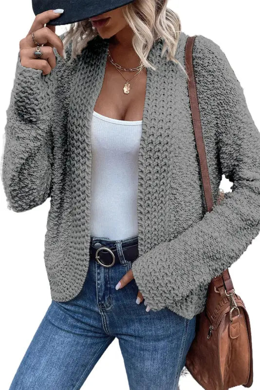 Gray popcorn knit open front cardigan - sweaters & cardigans