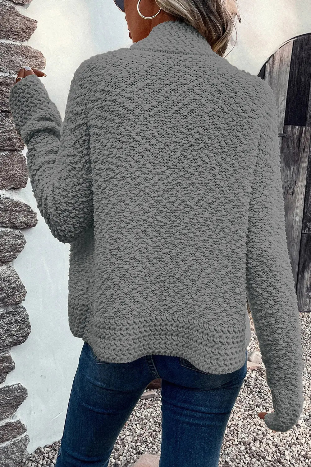 Gray popcorn knit open front cardigan - sweaters & cardigans
