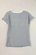 Gray Ribbed Color Block Patchwork T-shirt - Fashionfitz