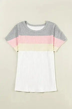 Gray Ribbed Color Block Patchwork T-shirt - Fashionfitz
