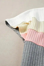 Gray Ribbed Color Block Patchwork T-shirt - Fashionfitz