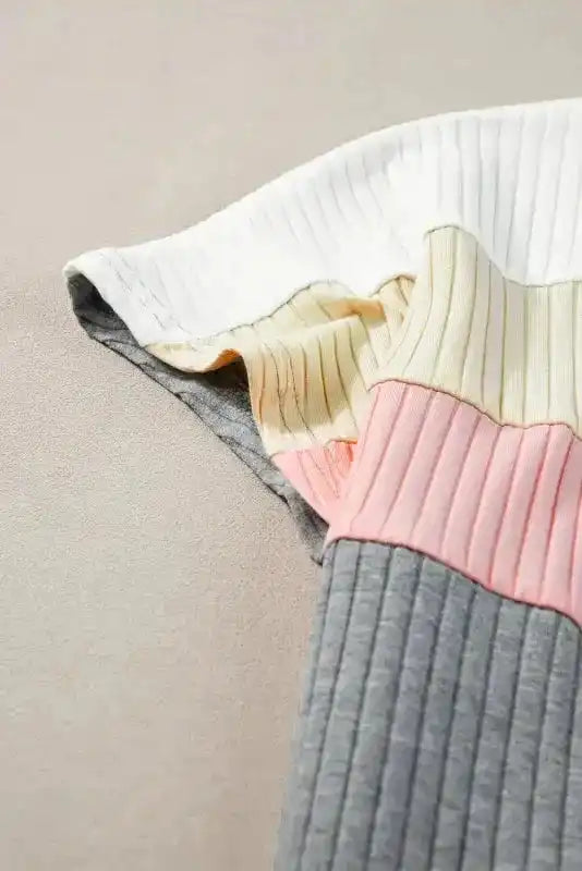 Gray Ribbed Color Block Patchwork T-shirt - Fashionfitz