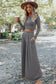 Gray ribbed crop top flared pants set - two piece pant sets