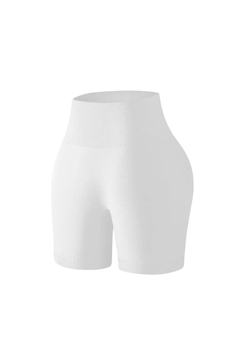 Gray ribbed elastic high waist seamless sports shorts -