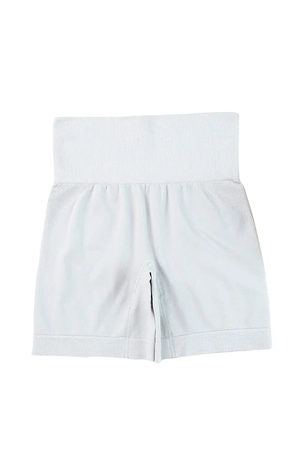 Gray ribbed elastic high waist seamless sports shorts -